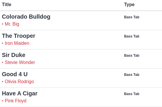 Bass Tab List